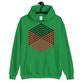 Red Black Cube Illusion Unisex Hoodie Abyssinian Kiosk 3D Bars Polygon Fashion Cotton Apparel Clothing Gildan Original Art