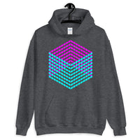 Cyan Magenta Cube Illusion Unisex Hoodie Abyssinian Kiosk 3D Bars Polygon Fashion Cotton Apparel Clothing Gildan Original Art