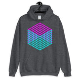 Cyan Magenta Cube Illusion Unisex Hoodie Abyssinian Kiosk 3D Bars Polygon Fashion Cotton Apparel Clothing Gildan Original Art