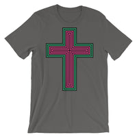 Black Pink Green Maze Cross Unisex T-Shirt Abyssinian Kiosk Christian Jesus Religion Lined Latin Cross Bella Canvas Original Art Fashion Cotton Apparel Clothing
