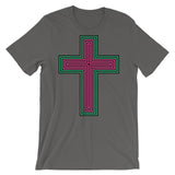 Black Pink Green Maze Cross Unisex T-Shirt Abyssinian Kiosk Christian Jesus Religion Lined Latin Cross Bella Canvas Original Art Fashion Cotton Apparel Clothing