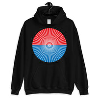 White Cube Spokes Red Top Blue Bottom Unisex Hoodie Abyssinian Kiosk Squares Bicycle Spokes Dual Color Circle Fashion Cotton Apparel Clothing Gildan Original Art 