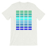 Green to Blue Grid Bars Unisex T-Shirt Abyssinian Kiosk Rectangle Bars Spaced Evenly Grid Pattern Fashion Cotton Apparel Clothing Bella Canvas Original Art