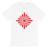Red Pixel Cross Unisex T-Shirt Abyssinian Kiosk Equal Armed Cross Pixelated Fashion Cotton Apparel Clothing Bella Canvas Original Art