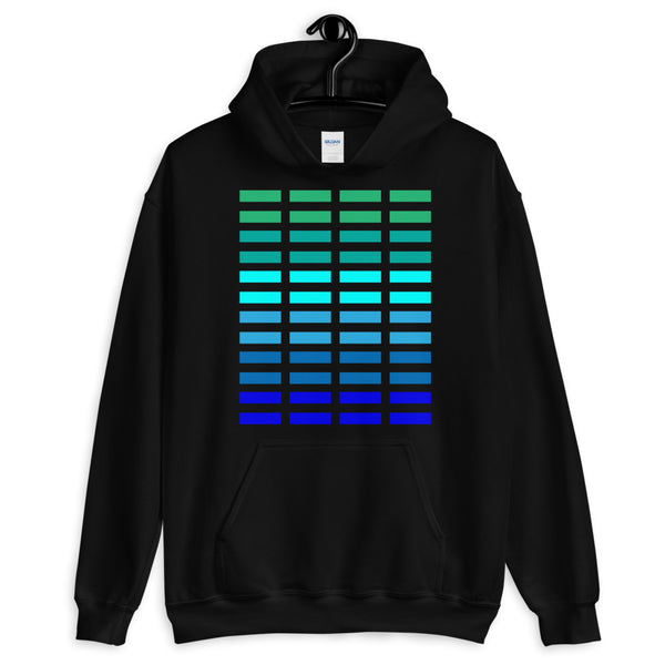 Green to Blue Grid Bars Unisex Hoodie Abyssinian Kiosk Rectangle Bars Spaced Evenly Grid Pattern Fashion Cotton Apparel Clothing Gildan Original Art