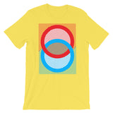 Red Blue Rings White Inner Unisex T-Shirt Abyssinian Kiosk Fashion Cotton Apparel Clothing Bella Canvas Original Art