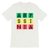 Abyssinia Black Letters in Blocks Unisex T-Shirt Abyssinian Kiosk Green Yellow Red Squares Fashion Cotton Apparel Clothing Bella Canvas Original Art