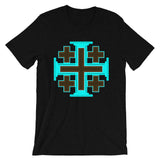 Cyan Black Orange #12 Cross Unisex T-Shirt Abyssinian Kiosk Ethiopian Christian Jesus Religion Equal Arm Bella Canvas Original Art Fashion Cotton Apparel Clothing