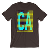 Cyan Yellow Grid CA Unisex T-Shirt Bella Canvas Original Art Abyssinian Kiosk Fashion Cotton Apparel Clothing California State America US