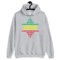 Green Yellow Red Boxes Star of David Unisex Hoodie Abyssinian Kiosk Rectangles Jewish Falasha Abyssinia Ethiopia Gildan Original Art Fashion Cotton Apparel Clothing