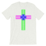 Green Magenta Blue Ellipse Cross Unisex T-Shirt Abyssinian Kiosk Christian Jesus Religion Cross Bella Canvas Original Art Fashion Cotton Apparel Clothing