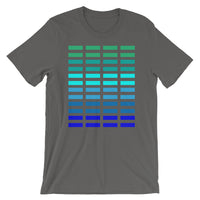 Green to Blue Grid Bars Unisex T-Shirt Abyssinian Kiosk Rectangle Bars Spaced Evenly Grid Pattern Fashion Cotton Apparel Clothing Bella Canvas Original Art