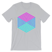 Cyan Magenta Cube Illusion Unisex T-Shirt Abyssinian Kiosk 3D Bars Polygon Fashion Cotton Apparel Clothing Bella Canvas Original Art