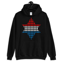 Red White Blue Boxes Star of David Unisex Hoodie Abyssinian Kiosk Rectangles Jewish Falasha Abyssinia Ethiopia Gildan Original Art Fashion Cotton Apparel Clothing