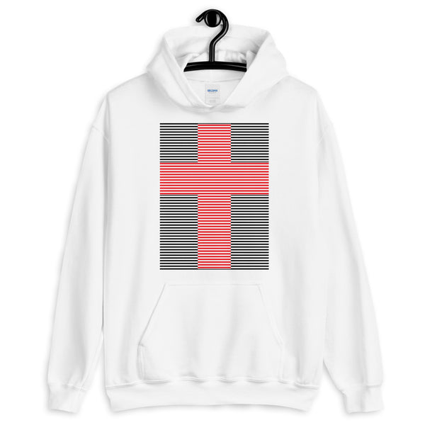 Red Cross Black Lines Unisex Hoodie Abyssinian Kiosk Christian Jesus Religion Lined Latin Cross Gildan Original Art Fashion Cotton Apparel Clothing