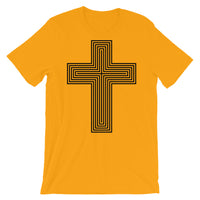 Black Empty Maze Cross Unisex T-Shirt Abyssinian Kiosk Christian Jesus Religion Lined Latin Cross Bella Canvas Original Art Fashion Cotton Apparel Clothing