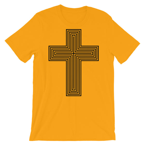 Black Empty Maze Cross Unisex T-Shirt Abyssinian Kiosk Christian Jesus Religion Lined Latin Cross Bella Canvas Original Art Fashion Cotton Apparel Clothing