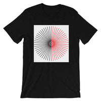Half Blank Cube Spokes Half Red White BG Unisex T-Shirt Abyssinian Kiosk Squares Bicycle Spokes Background Fashion Cotton Apparel Clothing Bella Canvas Original Art