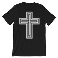 White & Empty Maze Cross Unisex T-Shirt Abyssinian Kiosk Christian Jesus Religion Lined Latin Cross Bella Canvas Original Art Fashion Cotton Apparel Clothing