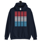 Red White Blue Grid Bars Unisex Hoodie Abyssinian Kiosk Rectangle Bars Spaced Evenly Grid Pattern Fashion Cotton Apparel Clothing Gildan Original Art