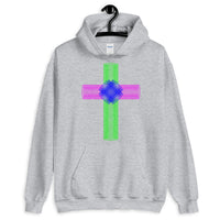 Green Magenta Blue Ellipse Cross Unisex Hoodie Abyssinian Kiosk Christian Jesus Religion Cross Gildan Original Art Fashion Cotton Apparel Clothing