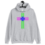 Green Magenta Blue Ellipse Cross Unisex Hoodie Abyssinian Kiosk Christian Jesus Religion Cross Gildan Original Art Fashion Cotton Apparel Clothing