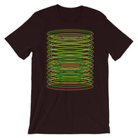 Green Yellow Red Ellipse Unisex T-Shirt Abyssinian Kiosk Contained Chaos of Hovering Ellipses Fashion Cotton Apparel Clothing Bella Canvas Original Art