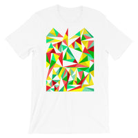 Green Yellow Red Triangles Unisex T-Shirt Abyssinian Kiosk Falling Triangles Fashion Cotton Apparel Clothing Bella Canvas Original Art