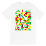 Green Yellow Red Triangles Unisex T-Shirt Abyssinian Kiosk Falling Triangles Fashion Cotton Apparel Clothing Bella Canvas Original Art