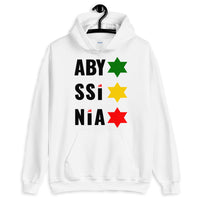 Abyssinia Black Letters Stars of David Unisex Hoodie Ethiopian Lion of Judah Abyssinian Kiosk Abyssinia Ethiopia Flag Apparel Gildan Clothing