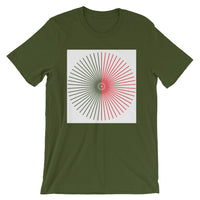 Half Blank Cube Spokes Half Red White BG Unisex T-Shirt Abyssinian Kiosk Squares Bicycle Spokes Background Fashion Cotton Apparel Clothing Bella Canvas Original Art