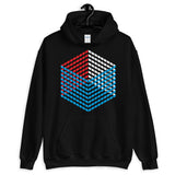 Red White Blue Cube Illusion Unisex Hoodie America USA Abyssinian Kiosk 3D Bars Polygon Fashion Cotton Apparel Clothing Gildan Original Art