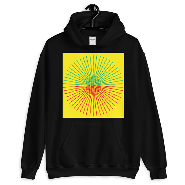 Green & Red Cube Spokes Yellow BG Unisex Hoodie Abyssinian Kiosk Fashion Cotton Apparel Clothing Gildan Original Art