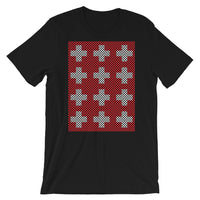 Criss Cross Red White Unisex T-Shirt Abyssinian Kiosk 12 Small Equal Arm Crosses Christian Bella Canvas Original Art Fashion Cotton Apparel Clothing