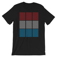 Red White Blue Squares Unisex T-Shirt Grid of Mini Squares Abyssinian Kiosk Fashion Cotton Apparel Clothing Bella Canvas Original Art