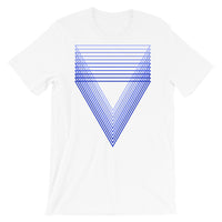 Blue Chiaroscuro Triangles Unisex T-Shirt From Light to Bold Color Abyssinian Kiosk Fashion Cotton Apparel Clothing Bella Canvas Original Art