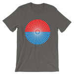 White Cube Spokes Red Top Blue Bottom Unisex T-Shirt Abyssinian Kiosk Squares Bicycle Spokes Dual Color Circle Fashion Cotton Apparel Clothing Bella Canvas Original Art 
