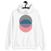 Black Blue Red Lined Circles Unisex Hoodie Abyssinian Kiosk Joining Circles Fashion Cotton Apparel Clothing Gildan Original Art