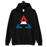 Pyramid RWB Unisex Hoodie Gildan Original Art Abyssinian Kiosk Fashion Cotton Apparel Clothing Triangle RWB Red White Blue America American Flag