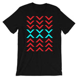 Arrows Down Up Red Cyan Unisex T-Shirt Abyssinian Kiosk Fashion Cotton Apparel Clothing Bella Canvas Original Art