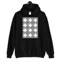 Criss Cross White Unisex Hoodie Abyssinian Kiosk 12 Small Equal Arm Crosses Christian Gildan Original Art Fashion Cotton Apparel Clothing