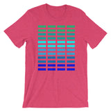 Green to Blue Grid Bars Unisex T-Shirt Abyssinian Kiosk Rectangle Bars Spaced Evenly Grid Pattern Fashion Cotton Apparel Clothing Bella Canvas Original Art