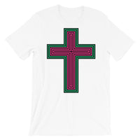 Black Pink Green Maze Cross Unisex T-Shirt Abyssinian Kiosk Christian Jesus Religion Lined Latin Cross Bella Canvas Original Art Fashion Cotton Apparel Clothing