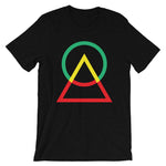 Green Yellow Red Circle Triangle Unisex T-Shirt Abyssinian Kiosk Harmonious Meeting Fashion Cotton Apparel Clothing Bella Canvas Original Art