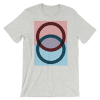 Black Rings Red Blue Lines Unisex T-Shirt Abyssinian Kiosk Fashion Cotton Apparel Clothing Bella Canvas Original Art