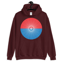 White Cube Spokes Red Top Blue Bottom Unisex Hoodie Abyssinian Kiosk Squares Bicycle Spokes Dual Color Circle Fashion Cotton Apparel Clothing Gildan Original Art 