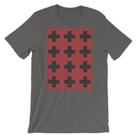 Criss Cross Red Black Unisex T-Shirt Abyssinian Kiosk 12 Small Equal Arm Crosses Christian Bella Canvas Original Art Fashion Cotton Apparel Clothing