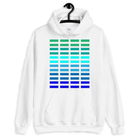 Green to Blue Grid Bars Unisex Hoodie Abyssinian Kiosk Rectangle Bars Spaced Evenly Grid Pattern Fashion Cotton Apparel Clothing Gildan Original Art