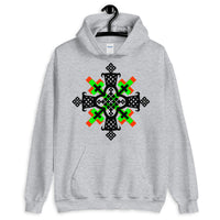 Black, Lime and Red Cross Unisex Hoodie Ethiopian Coptic Orthodox Abyssinian Kiosk Christian Apparel Gildan Clothing