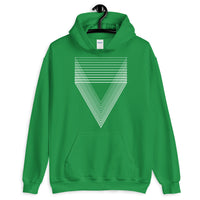 White Chiaroscuro Triangles Unisex Hoodie From Light to Bold Color Abyssinian Kiosk Fashion Cotton Apparel Clothing Gildan Original Art